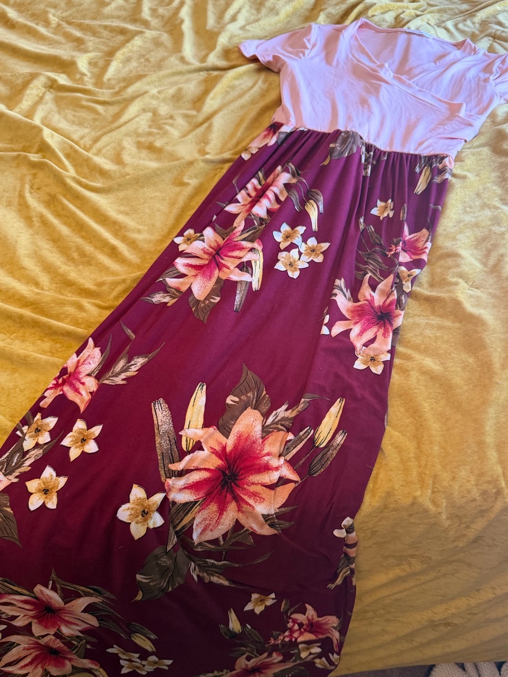Floral Maxi Dress in Burgundy and Light Pink